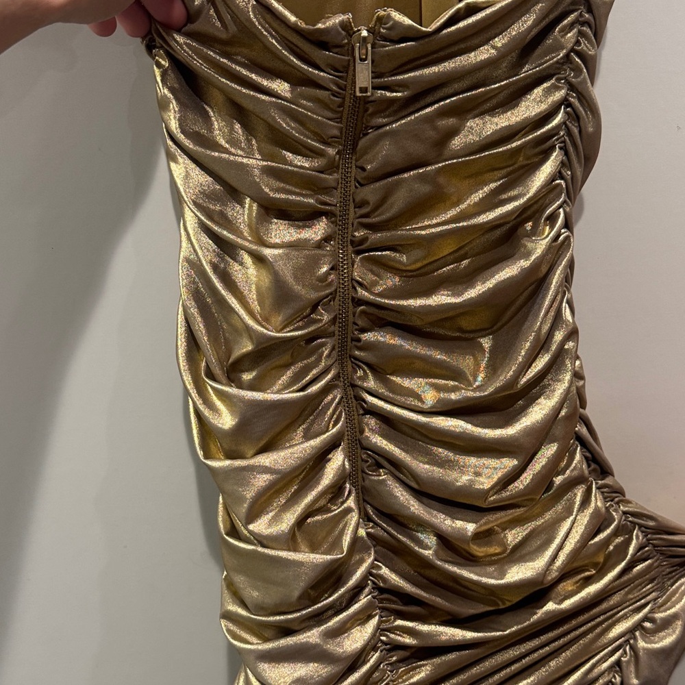bebe Gold Backless Ruched Dress - Picture 7 of 8
